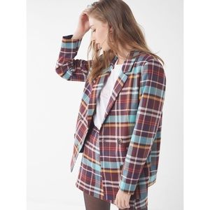 UO Checkered Double-Breasted Plaid Oversized Blazer